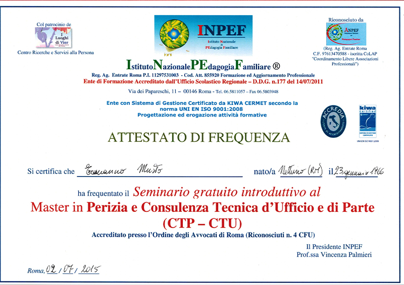 Attestato CTP-CTU Inpef
