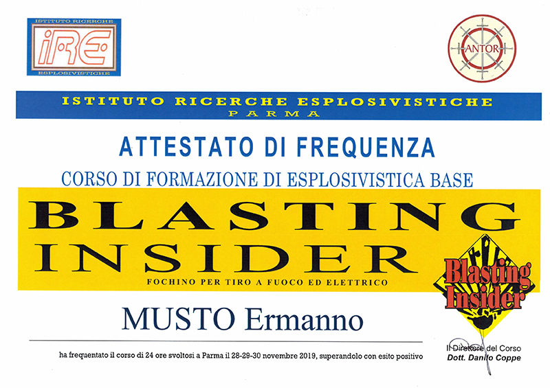 Attestato Esplosivistica Base IRE Parma
